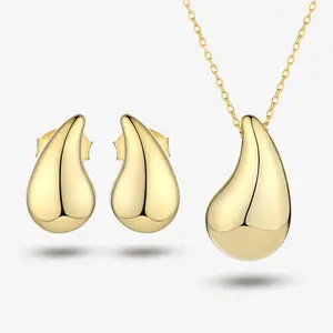 Daidan Trendy S925 Water Drop Silver Gold Plated Tear Drop Earrings Jewelry Set