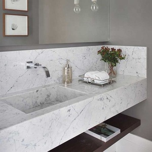 OEM Sinered Design moderne Ensemble de meubles pour salle de bain à double vasque mural Carcasse en aluminium Smart Mirror Stone Dessus en marbre OEM - Product Image 2