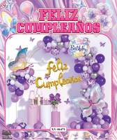 Papillon Thème Latex Couleur Ballon Ensembles Violet Rose Guirlande Arc Kit Espagnol Fête D'anniversaire Décorations Fournitures