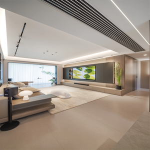 Cabinet TV <span class=keywords><strong>in</strong></span> legno personalizzato <span class=keywords><strong>in</strong></span> Premium grigio e Beige con striscia LED di illuminazione Design moderno salvaspazio per salotti - Product Image 2