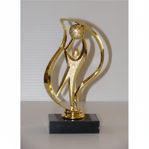 Premio escultórico de oro con tres columnas metálicas ascendentes y un emblema decorativo de estrella, a precios al por mayor.128 - Product Image 1