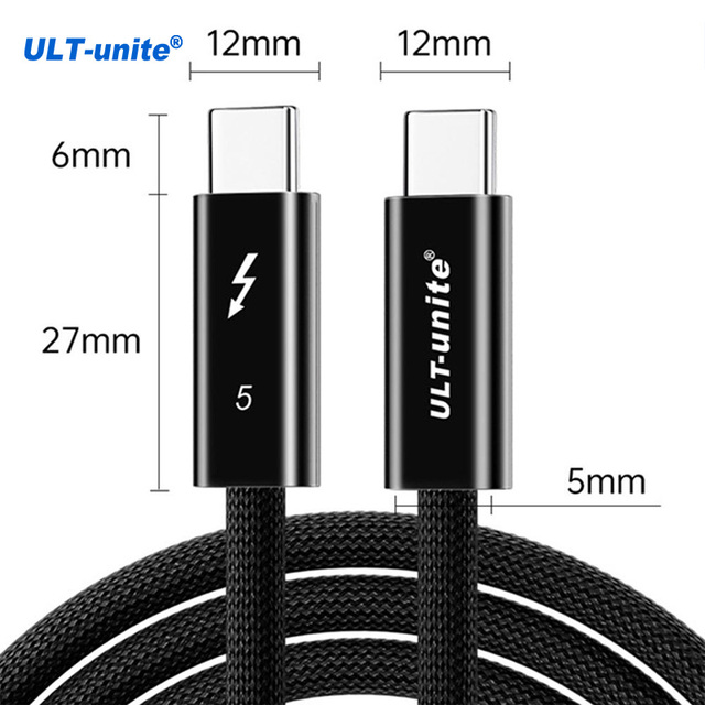 ULT-unite Laser LOGO 240w 120Gbps USB Type c Braided Fast Charging Cable USB-C Braided Black Male to Male Thunderbolt 5 Cable