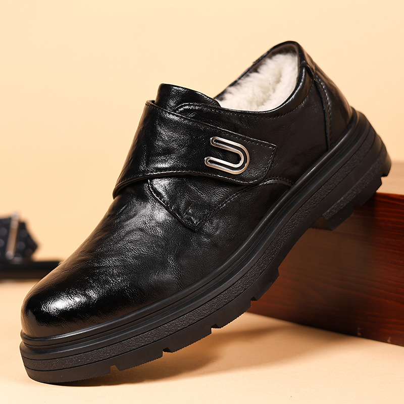 รองเท้าผ้าฝ้ายบุผ้าฟลีซสีดำ