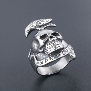 Anillo Expendables con diseño de calavera y cuervo, joyería de acero inoxidable para hombre SA812 - Product Image 2