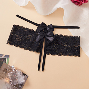 Tanga Sexy de Encaje Ding Zhi Mei con Detalle de Lazo Negro, Lencería Femenina Transparente de Fibra de Poliéster - Product Image 2