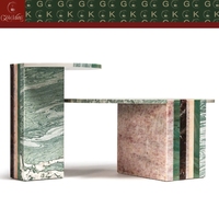 Table d'appoint en marbre GOLDKING, patchwork multicolore pour salon, chambre à coucher, design artistique incurvé moderne poli sur mesure