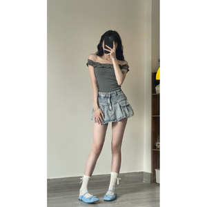 Highest Quality <b>Compressed</b> Eco-Friendly Quick Dry T-Shirt <b>Women</b> Slim Fit New Design Organic Off-Shoulder Ruffle Trim <b>Top</b> Free - Product Image 6