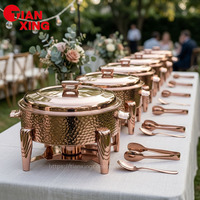 TIANXING Ensemble de réchauds de buffet en cuivre martelé et acier inoxydable, plat de service de luxe, chauffe-plats pour traiteur et hôtel