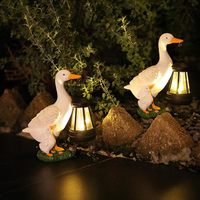 Décoration de jardin d'extérieur, petites statues de canard en résine blanche, lanterne solaire à LED, résistante à l'eau, écologique, sculptures d'art pour patio et pelouse