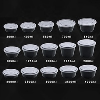 Bol Jetable de Gros 8 12 16 24 32 Oz Rond Noir Micro-Ondes PP pour Soupes Chaudes Aliments Salades Froides Fruits avec Couvercles