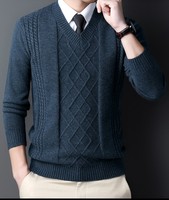 Pull en laine épais à col en V zippé pour homme, collection automne-hiver, tricot jacquard décontracté grande taille, durable et très élastique
