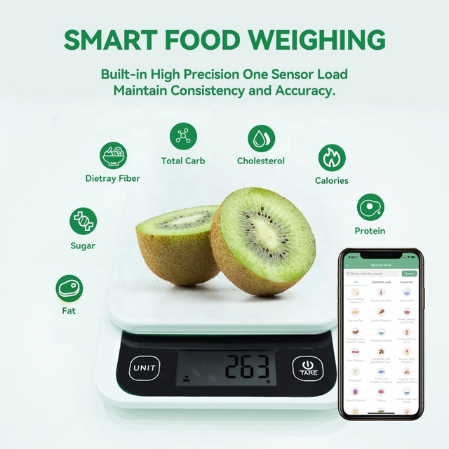 Smart Plastic Battery Powered 0.1g Precision Food Scale with App Connectivity for Kitchen and Household Use