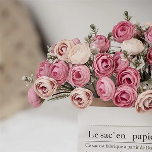 Nouveau populaire 18 têtes blanc <span class=keywords><strong>rose</strong></span> renoncule maison mariage décoration fête soie tissu artificiel Mini thé <span class=keywords><strong>Rose</strong></span> <span class=keywords><strong>Bouquet</strong></span> - Product Image 2