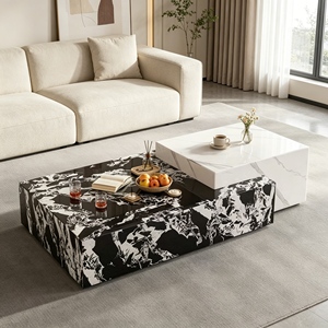 Modern Black Marble Coffee <b>Table</b> with Metal Frame Contemporary Living Room Furniture <b>Nesting</b> Design - Product Image 1