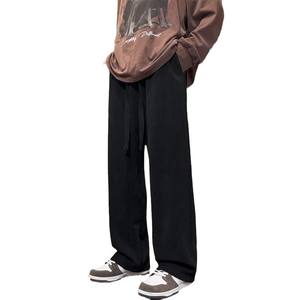 Pantalon long décontracté en velours côtelé pour homme, coupe droite ample et large, taille élastique drapée, léger et tendance, printemps-automne, blanc - Product Image 5