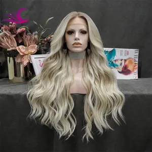 Celebrity honey blonde highlight dark root lace front wig futura fiber heat resistant middle part t part wig