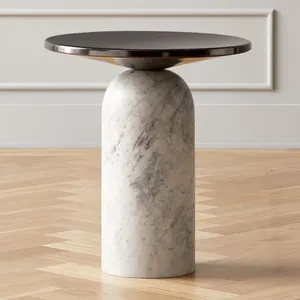 Modern Designer Coffee Table Tempered Glass Top Living Room Small Round With marble base side table