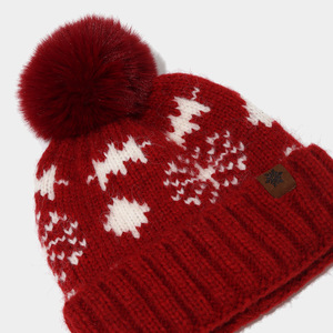 <span class=keywords><strong>Bonnet</strong></span> en tricot jacquard vintage automne-hiver avec <span class=keywords><strong>pompon</strong></span> en fourrure, <span class=keywords><strong>bonnet</strong></span> élégant pour <span class=keywords><strong>femme</strong></span>, <span class=keywords><strong>bonnet</strong></span> d'extérieur avec patch en daim flocon de neige - Product Image 6