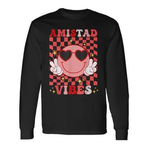 Camiseta de manga larga Amistad Vibes Smile Face con diseño a cuadros rojos - Product Image 1