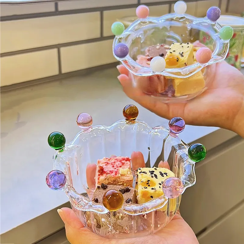 200/300ml transparent crown shaped glass bawl cute creative salad bowl fruit plate Dish Microwave Oven