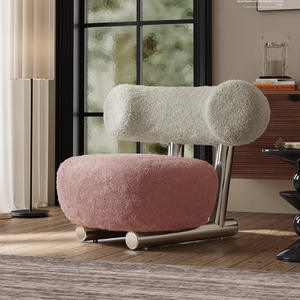 Sillón de Lana de Cordero Estilo Nórdico, Sofá Individual Crema Minimalista Moderno, Muebles de Sala de Estar de Diseño Suave - Product Image 4