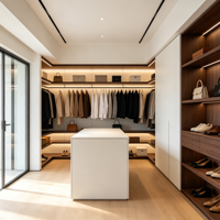Armoire de dressing moderne sur mesure en bois massif avec tiroirs et étagères ouvertes pour villa et maison
