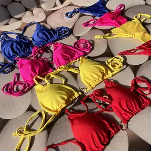 2024 hot woman sexy glitter bikini brazilian thong micro beachwear OEM shiny swimwear Customized Swimming Suits two pieces