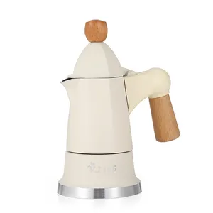 Pembuat Kopi Vintage Desain Manik-manik Aluminium Moka Pot dengan Nilai Keselamatan dan Pegangan Kayu Cocok untuk Membuat Espresso Kopi