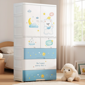 Armadio Portatile a 5 Ripiani per Bambini, Moderno Guardaroba in Plastica con Disegni Cartoon per Camera da Letto e Soggiorno - Product Image 5