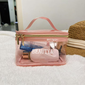Sac de Jeu Personnalisé Grande Capacité Mahjong Pouch Cosmétique Sac rose Voyage Transparent clair Make up Toiletry Tile Mahjong Bag - Product Image 1