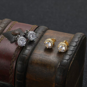 Fashion <b>Stud</b> <b>Earrings</b> Round Zircon Inlaid Copper Alloy Claw Setting <b>For</b> Women And <b>Men</b> Gift Occasion - Product Image 3