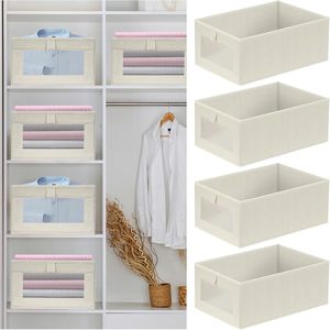 Có Thể Gập Lại Thời Trang Linen Tủ Quần Áo Lưu Trữ Hộp Thùng Với Lưới Cửa Sổ Tổ Chức Tủ Quần Áo Hộp Thùng - Product Image 4