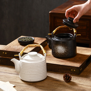 กาน้ำชาเซรามิกแบบวินเทจ, กาน้ำชาด้ามไม้ไผ่อุปกรณ์ทำชาชุดน้ำชากังฟูสำหรับใช้ในครัวเรือนเปลี่ยนกาน้ำชา - Product Image 2