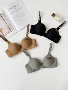 Sujetador <span class=keywords><strong>push</strong></span>-<span class=keywords><strong>up</strong></span> inalámbrico para mujer con copas jacquard, distintivo de marca, letras discretas, tirantes con diamantes y múltiples ganchos, para uso diario - Product Image 6