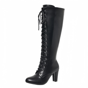 <span class=keywords><strong>Stivali</strong></span> Rossi al Ginocchio da Donna con Lacci, Tacco a Blocco e Cerniera Laterale – Calzature Eleganti per Feste ed Eventi Serale - Product Image 2