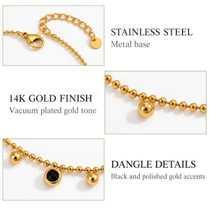 Bracelet en acier inoxydable plaqué or 14 carats avec breloques circulaires en onyx noir et fermoir mousqueton - Product Image 2