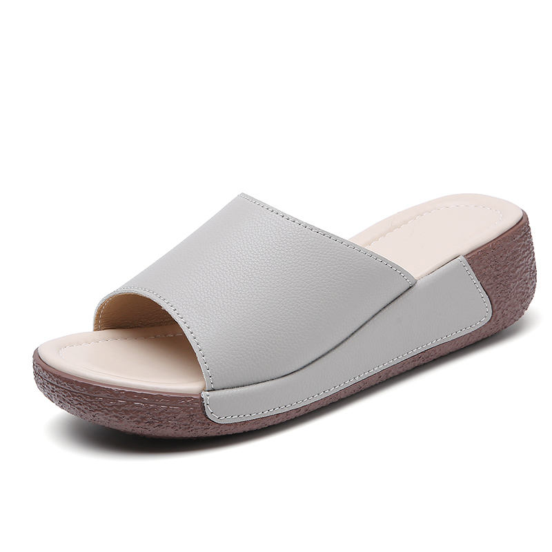 New High Quality Wedge Slippers For Women Bulk Genuine Leather Slip-on Height Increase Fashion Sandals For Lady Casual Shoes