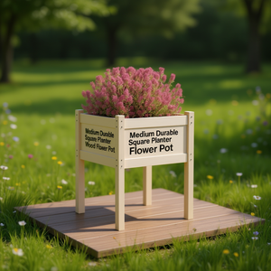 Fioriera Quadrata Media in Legno di Pino Massiccio, Vaso per Fiori da Giardino, Durevole ed Elegante, Bianco - Product Image 2