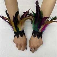 Bracelet de poignet en plumes naturelles avec bordure en dentelle noire, idéal pour Halloween, cosplay, performance scénique, déguisement, accessoire de costume
