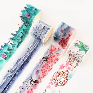 사용자 정의 도매 인쇄 귀여운 접착 로즈 골드 호일 와시, 니스 칠 DIY 마스킹 종이 테이프 일본 플래너 스티커