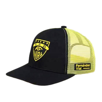 Fabricante al por mayor de alta calidad gorra de red deportiva estructurada negro amarillo malla camionetas sombreros de conductor con bordado personalizado