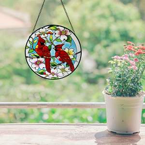 Kardinaal Suncatcher Glas-In-Loodraam Hangend Handgemaakt 6.3 Inch Tuindecor Cadeau Voor Vrouwelijke Vogelliefhebbers - Product Image 4