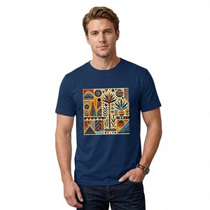 <b>Men's</b> <b>Navy</b> <b>Blue</b> Geometric Pattern Short Sleeve T-<b>Shirt</b> O-Neck Printed Tee 180 Grams Front Logo 100% Cotton Regular Fit Casual - Product Image 6