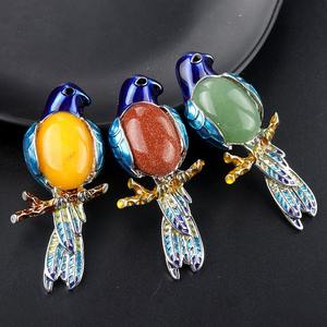 रत्न जड़ा ब्रोच लटकन हार रेट्रो तोता पिन और लटकन विंटेज क्रिस्टल एगेट मिश्र धातु तामचीनी पक्षी ब्रोच आकर्षण - Product Image 2
