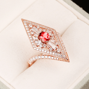 Mới đến cổ điển tăng Vàng diều lá chắn mô hình vòng hình bầu dục cắt <span class=keywords><strong>Ruby</strong></span> sterling bạc 925 phụ nữ Nhẫn cưới - Product Image 3