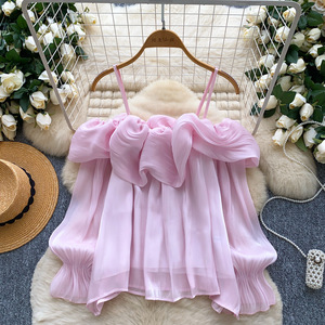 Haut ample sans bretelles à col halter pour femme, nouvelle chemise à manches longues tendance - Product Image 1