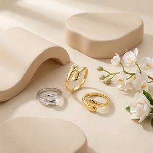 Juego de Anillos Dobles Minimalistas Ajustables de <span class=keywords><strong>Plata</strong></span> de Ley 925 con Bañ<span class=keywords><strong>o</strong></span> de Rodio/Oro/Oro Rosa para Mujer, Joyería Fina para Uso Diario - Product Image 2