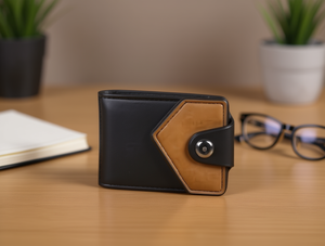 Portafoglio da uomo con chiusura a bottone singolo in vera pelle da 6 pollici, porta carte di credito minimalista, set con confezione regalo - Product Image 2