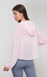 Fermeture éclair antidérapante haut de sport pour <span class=keywords><strong>femme</strong></span> poignets serrés vêtements de Yoga à manches longues poche latérale crème solaire coupe ample pull à capuche - Product Image 3
