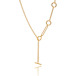 Collar de Cadena en Y de Acero Inoxidable, Diseño Geométrico, Tono Dorado, Joyería para Regalo - Product Image 5